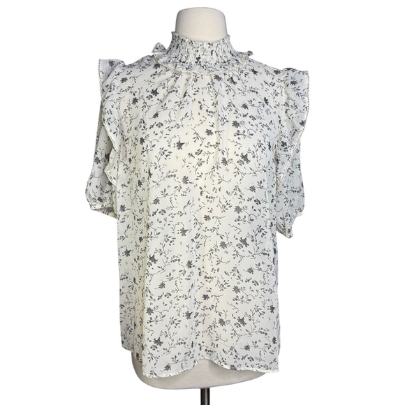 Tahari Cottage Core Sheer Flowy Floral Top Blouse Ruffle Crochet Lace Trim Larg - Picture 1 of 7